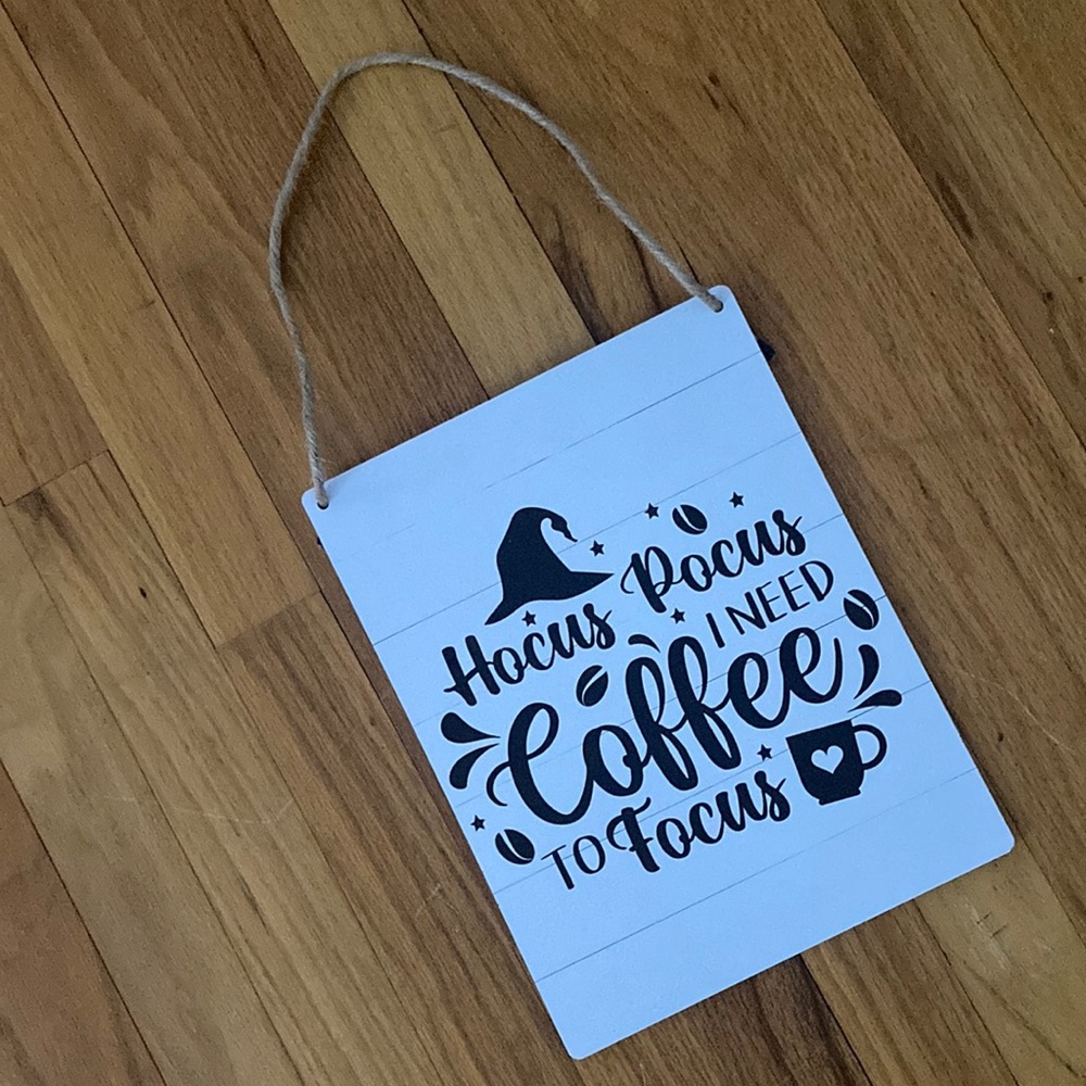 Halloween Hocus Pocus I Need Coffee to Focus Wood Wall Hanging Sign Decoration